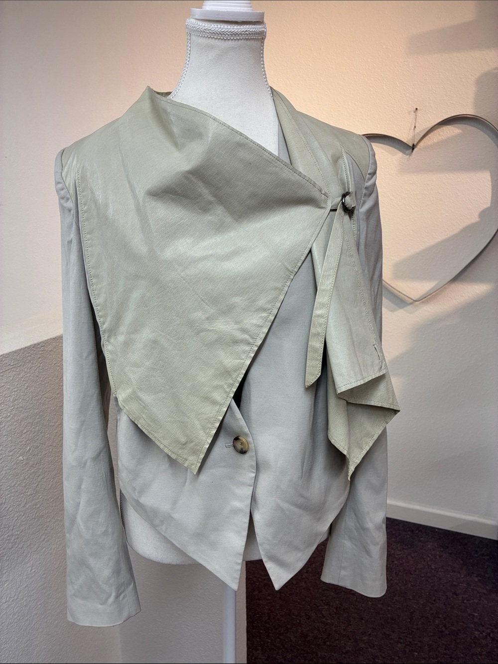 Helmut Lang Women’s Leather Jacket Light Gray Draped Asymmetrical Size Large